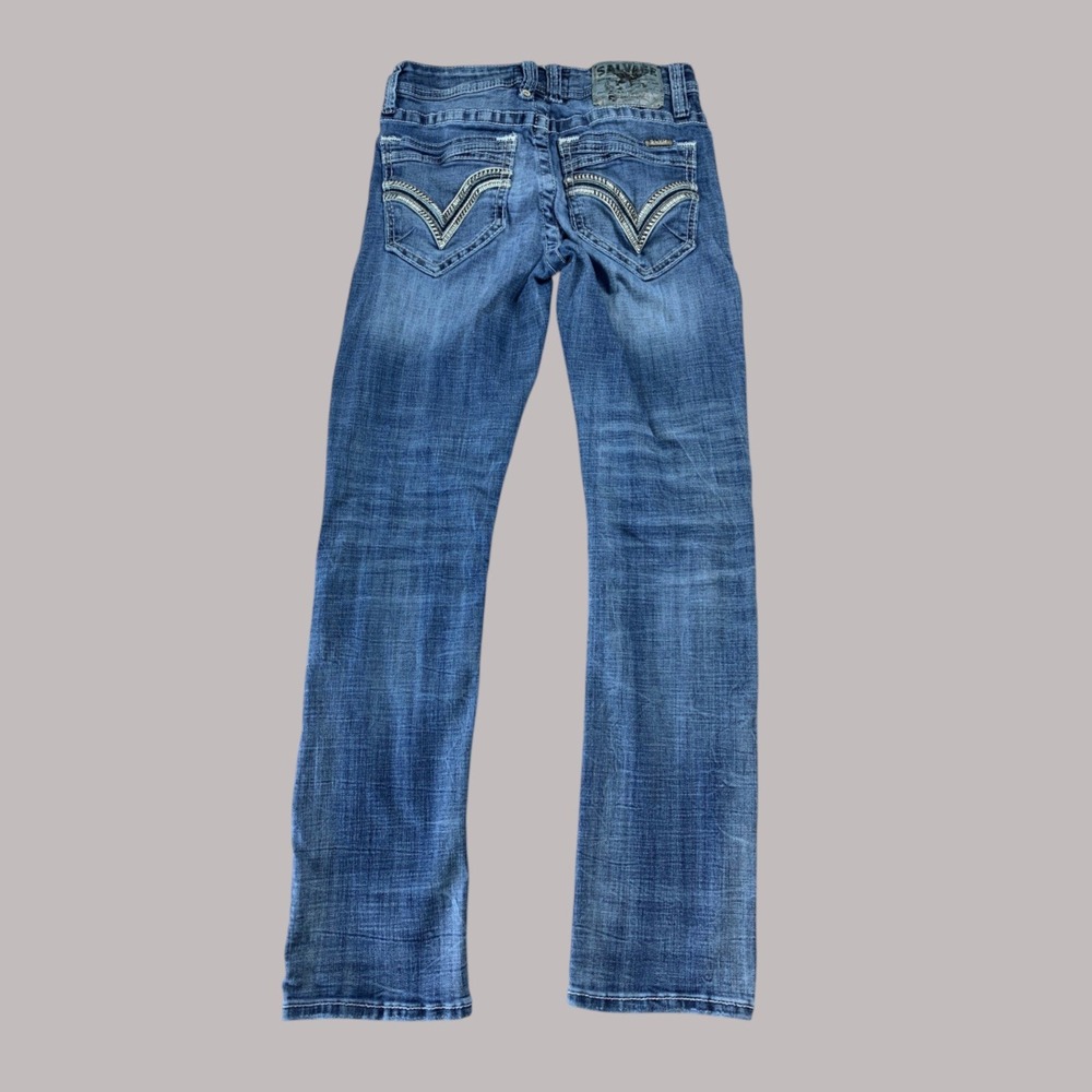 Salvage Havoc Straight Jeans Mens 30x30 Sonic Wave Blue Slim Thick Stitch